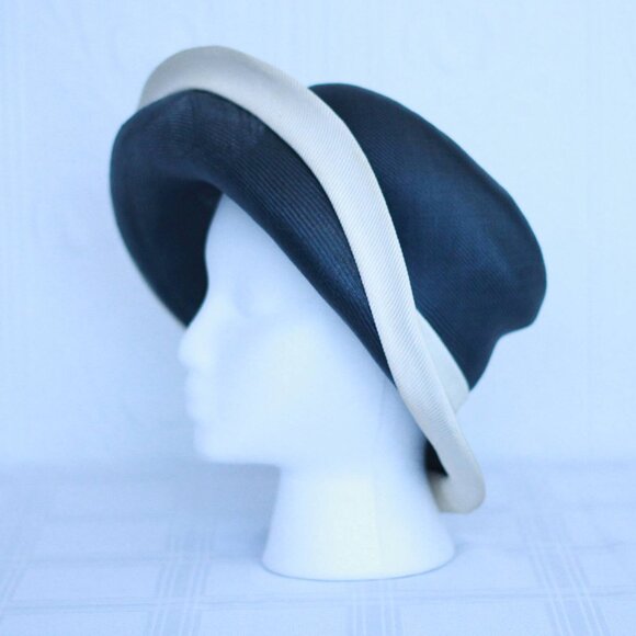 Mr John 60's navy and white straw hat - Picture 2 of 5